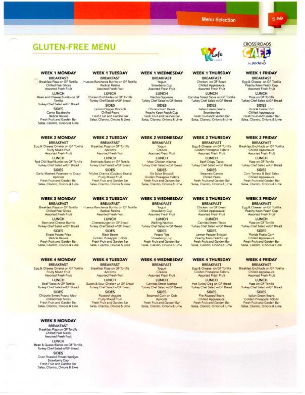 Sample Gluten Free Menu