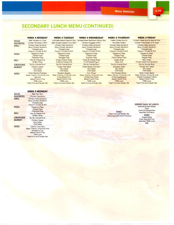Sample Secondary Lunch Menu (3 of 3)