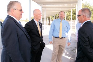Superintendent Paul Puletti, Governor Scott, LMS Principal Ken Pickles, and WES Principal Tony Busin.