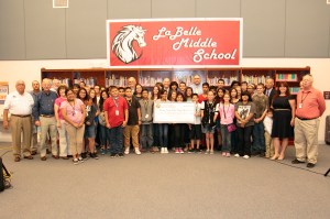 LaBelle Middle School students with the School Recognition Program check from the Florida Dept. of Education.